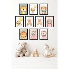 UNT 10'lu Çerçeve Görünümlü Ayıcık | Sevimli Hayvan | Iskandinav Tablo Seti 15X20 cm Mdf Uv Baskı