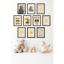 UNT 10'lu Çerçeve Görünümlü Pastel | Bebek Odası | Nursery , Teddy Bear & Tiger Tablo Seti 15X20 cm Mdf Uv Baskı