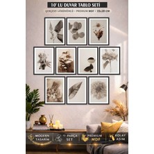 UNT 12’li Premium Mdf Duvar Tablo Seti 15X20 cm Çerçeve Görünümlü Modern Botanik Bej
