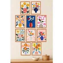 UNT 10’lu Çerçeve Görünümlü Çiçek Vazoları Tablo Seti– 15X20 cm Mdf Uv Baskı