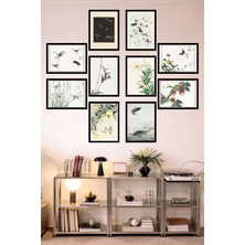 UNT 10'lu Çerçeve Görünümlü Feng Shui Japon Tarzı Minimal Tablo Seti – 15X20 cm Mdf Uv Baskı