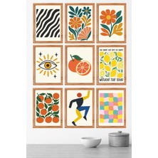 UNT Modern Retro Desenli 9’lu Mdf Tablo Seti 15X20 Uv Baskı Çerçeve Görünümlü