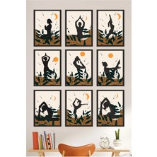 UNT Yoga Temalı Çerçeve Görünümlü Mdf Uv Baskı Tablo Seti 15X20 cm – 9 Parça Modern Duvar Dekoru