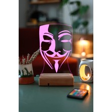 Modiwa Design V For Vendetta 16 Renk Uzaktan Kumandalı 3D Ahşap Gece Lambası Hediyelik