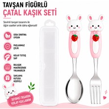 Jojobebek Tavşan Paslanmaz Çelik Tavşan Figürlü Bebek Çatal Kaşık Seti – Bpa Içermez, Silikon Saplı, Saklama Kutulu