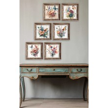 UNT Renkli Çiçek Desenli Uv Baskı Mdf Tablo Seti – 6 Parça Modern Duvar Dekoru Çerçeve Görünümlü