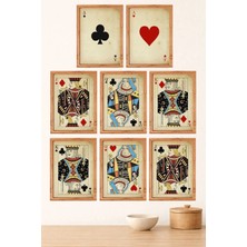 UNT Iskambil Kartları Temalı 8’li Tablo Seti | 15X20 cm | Çerçeve Görünümlü Uv Baskı Mdf Duvar Dekoru