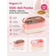 Vagonlife VGN-465 Pembe 1500 ml Kapasiteli 3 Bölmeli Çorba Kaseli Lunch Box Beslenme Kabı
