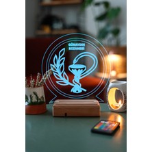 Modiwa Design Eczacılar Günü, Eczacılara Özel, Eczane Logolu 16 Renk Uzaktan Kumandalı 3D Ahşap Gece Lambası