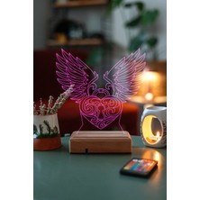 Modiwa Design Kalp ve Kanat 16 Renk Uzaktan Kumandalı 3D Ahşap Gece Lambası Hediyelik