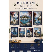 UNT Bodrum Esintisi Çerçeve Görünümlü 7 Parça Mdf Tablo Seti – Çiçekli Sokak ve Mavi Kapı Temalı Dekoratif Duvar Tablosu