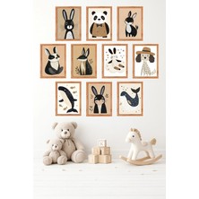 UNT 10'lu Çerçeve Görünümlü Sevimli Hayvan, Aslan, Tavşan, Balina Tablo Seti 15X20 cm Mdf Uv Baskı
