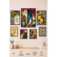 UNT La Dolce Vita Amalfi Limonları 7 Parça Mdf Tablo Seti | Italyan Sokakları ve Akdeniz Dekorasyonu / Çerçeve Görünümlü