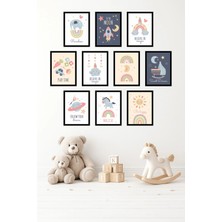 UNT 10'lu Çerçeve Görünümlü Minimal, Pastel, Çocuk Odası, Motivasyon Tablo Seti 15X20 cm Mdf Uv Baskı