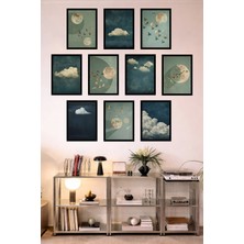 UNT 10'lu Çerçeve Görünümlü Feng Shui Japon Tarzı Minimal Tablo Seti – 15X20 cm Mdf Uv Baskı