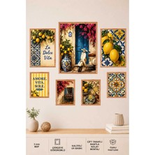 UNT La Dolce Vita Amalfi Limonları 7 Parça Mdf Tablo Seti | Italyan Sokakları ve Akdeniz Dekorasyonu / Çerçeve Görünümlü