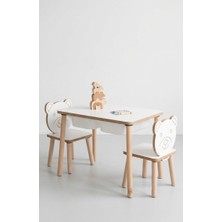 Cute Wood Montessori Çocuk Aktivite Yaz Sil Masası ve Çift Sandalye Takımı - Çift Sepetli Ahşap Oyun Masası