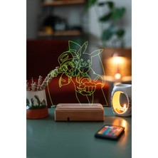 Modiwa Design Pokemon Ash & Pikachu 16 Renk Uzaktan Kumandalı 3D Ahşap Gece Lambası Hediyelik