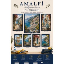 UNT Amalfi Italya'nın Incisi 7'li Çerçeve Görünümlü Mdf Tablo Seti | Lacivert Çerçeve Tasarım | Uv Baskı Duvar Dekoru