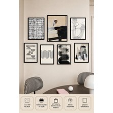 UNT 7'li Çerçeve Görünümlü Soyut Minimalist Tablo Seti | Iskandinav Duvar Dekoru