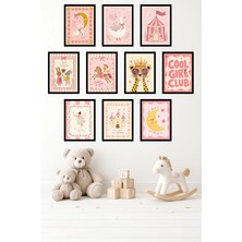 UNT 10'lu Çerçeve Görünümlü Pastel Prenses Temalı | Bebek Odası | Nursery Tablo Seti 15X20 cm Mdf Uv Baskı