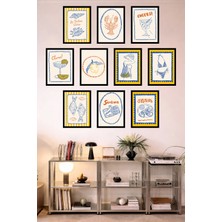 UNT 10'lu Çerçeve Görünümlü Mutfak | Modern | Retro Duvar Posteri Tablo Seti– 15X20 cm Mdf Uv Baskı