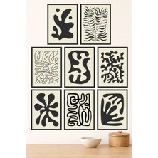 UNT Minimal Siyah Beyaz Çiçek Desenli 8’li Mdf Uv Baskı Tablo Seti – Modern & Bohem Duvar Dekoru
