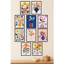 UNT 10’lu Çerçeve Görünümlü Çiçek Vazoları Tablo Seti– 15X20 cm Mdf Uv Baskı