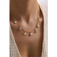Minon - Sıralı Kalp Taşlı Şık Choker Kolye - 925 Ayar - Şık Tasarım