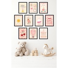 UNT 10'lu Çerçeve Görünümlü Pastel Prenses Temalı | Bebek Odası | Nursery Tablo Seti 15X20 cm Mdf Uv Baskı