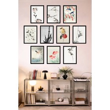 UNT 10'lu Çerçeve Görünümlü Feng Shui Japon Tarzı Minimal Tablo Seti – 15X20 cm Mdf Uv Baskı
