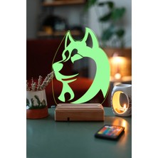 Modiwa Design Husky Köpek 16 Renk Uzaktan Kumandalı 3D Ahşap Gece Lambası Hediyelik