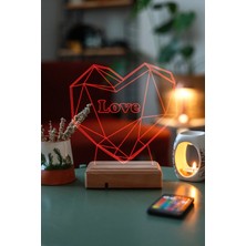 Modiwa Design Kalp Sevgiliye Sevgililer Günü Love 16 Renk Uzaktan Kumandalı 3D Ahşap Gece Lambası Hediyelik