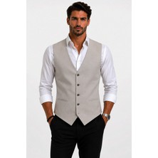 Mentor Regalo Erkek Yelek V Yaka Bej Armürlü Kumaş 50311