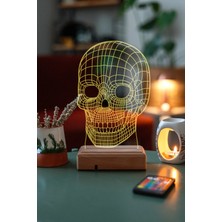 Modiwa Design Kurukafa 16 Renk Uzaktan Kumandalı 3D Ahşap Gece Lambası Hediyelik