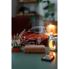 Modiwa Design Bmw F30 16 Renk Uzaktan Kumandalı 3D Ahşap Gece Lambası Hediyelik