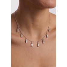 Minon - Sallantılı Baget Taşlı Choker Kolye - 925 Ayar Gümüş - Şık Tasarım