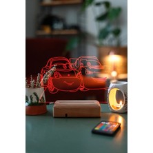 Modiwa Design Sally Carrera Şimşek Mcqueen 16 Renk Uzaktan Kumandalı 3D Ahşap Gece Lambası Hediyelik