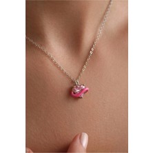 Minon - Mini Pembe Mineli Taşlı Kalp Kolye - 925 Ayar Gümüş