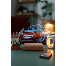 Modiwa Design Şimşek Mcqueen Araba 16 Renk Uzaktan Kumandalı 3D Ahşap Gece Lambası Hediyelik
