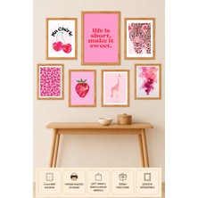 UNT 7'li Çerçeve Görünümlü Pembe Tablo Seti – Pop Art Duvar Dekoru