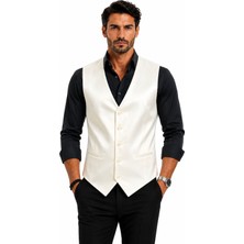 Mentor Regalo Erkek Yelek V Yaka Ekru Saten Damatlık Için Uygun 50312