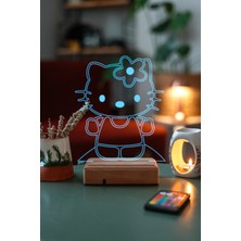 Modiwa Design Hello Kitty 16 Renk Uzaktan Kumandalı 3D Ahşap Gece Lambası Hediyelik