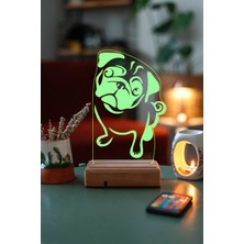 Modiwa Design Pug Köpek 16 Renk Uzaktan Kumandalı 3D Ahşap Gece Lambası Hediyelik