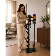 Etepzo Premium Süpürge Standı | Metal Dikey Şarjlı Süpürge Standı | Organizer | Siyah
