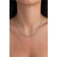 Minon - Sallantılı Sıralı Pul Taşlı Choker Kolye - 925 Ayar Gümüş - Şık Tasarım