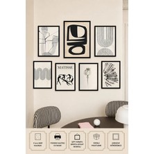 UNT 7'li Çerçeve Görünümlü Soyut Minimalist Tablo Seti | Iskandinav Duvar Dekoru