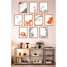 UNT 10'lu Çerçeve Görünümlü Feng Shui Japon Tarzı Minimal Tablo Seti – 15X20 cm Mdf Uv Baskı