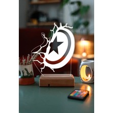 Modiwa Design Kaptan Amerika 16 Renk Uzaktan Kumandalı 3D Ahşap Gece Lambası Hediyelik