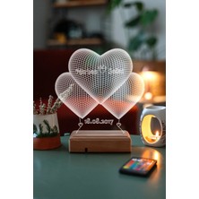 Modiwa Design Sevgiliye 3 Kalp 16 Renk Uzaktan Kumandalı 3D Ahşap Gece Lambası Hediyelik